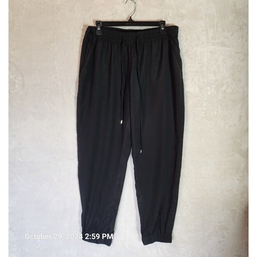 Michael Kors Women's Size 12 Pull On Jogger Pant Black Elastic Waist Ankle -Ties